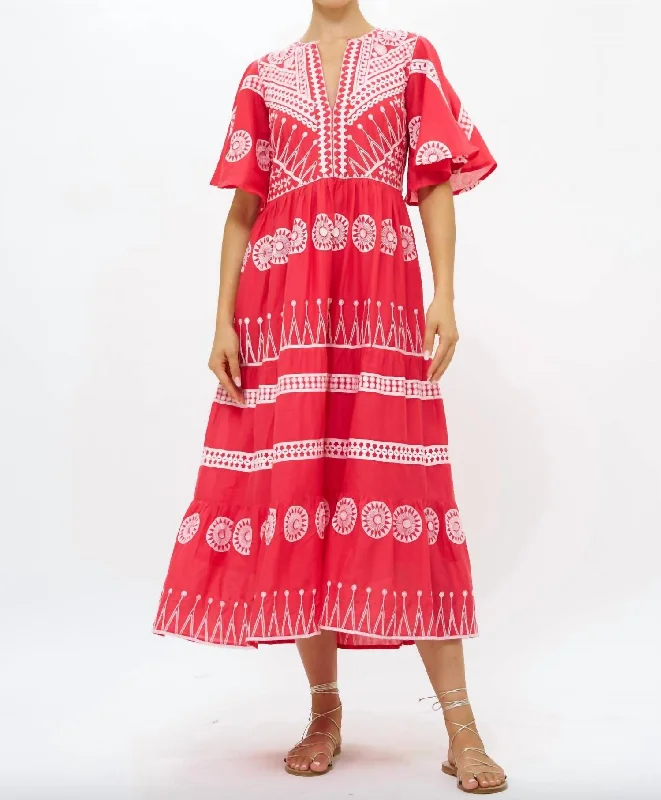 Flirty V-Neck Maxi Dress In Soleil Red