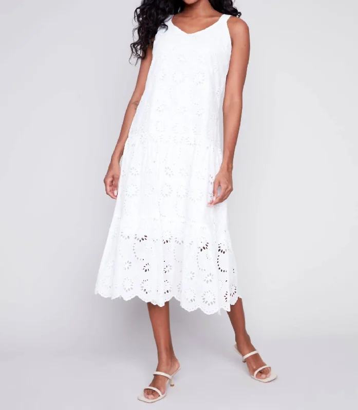 Floral Eyelet Maxi Dress In White