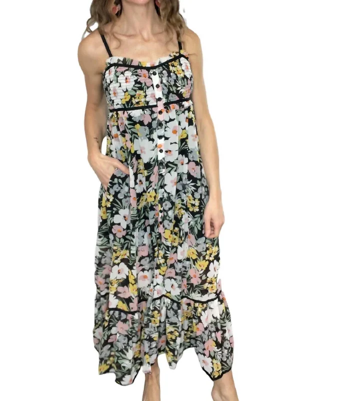 Floral Maxi Dress In Black Multi