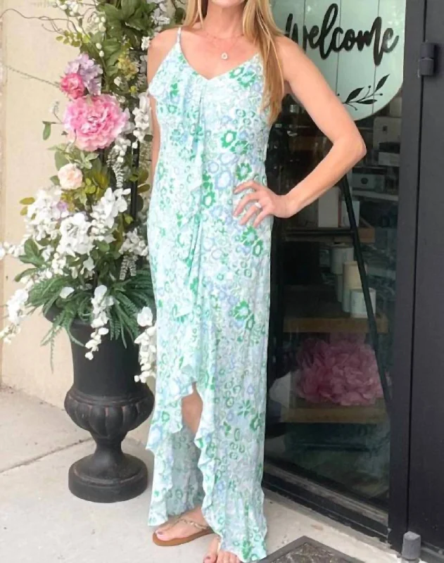 Floral Printed Maxi Dress In Emerald