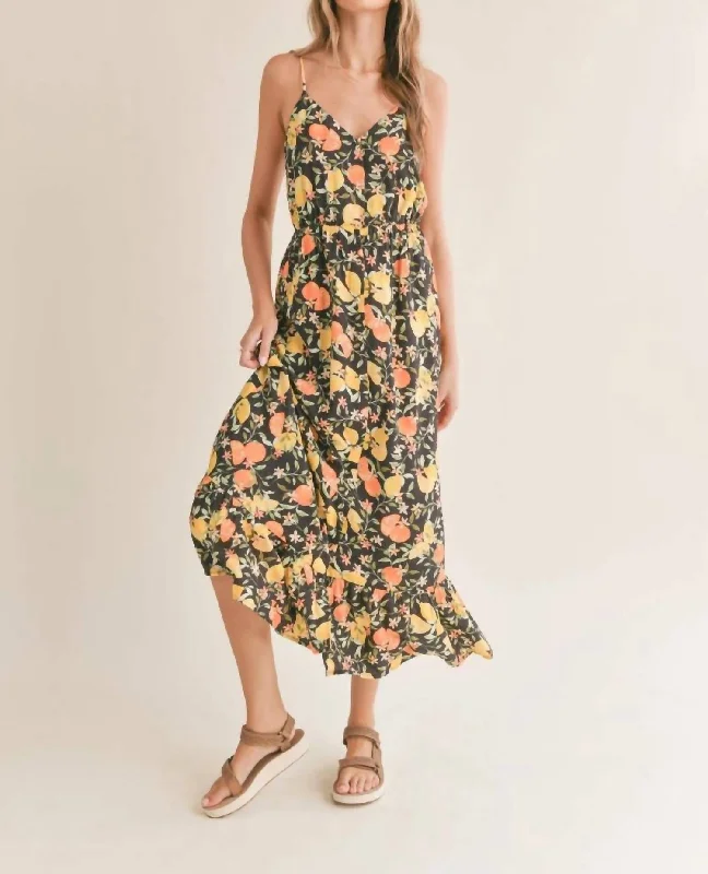 Fruitful Button Down Maxi Dress In Black Multi