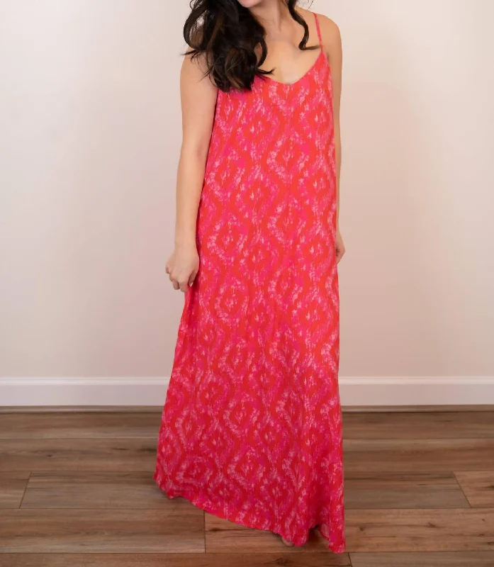 Katrine Printed Maxi Dress In Hot Pink