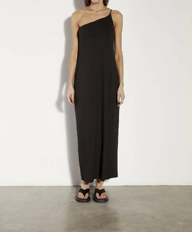 Luxe Jersey Asymmetrical Maxi Dress In Black