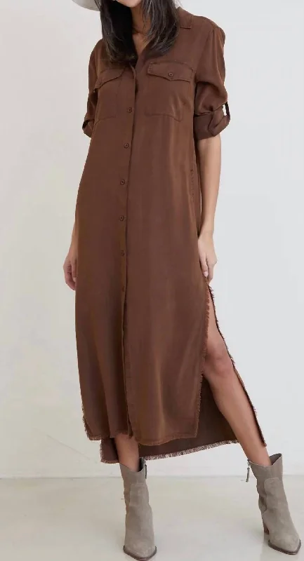 Maxi Shirt Dress In Brown