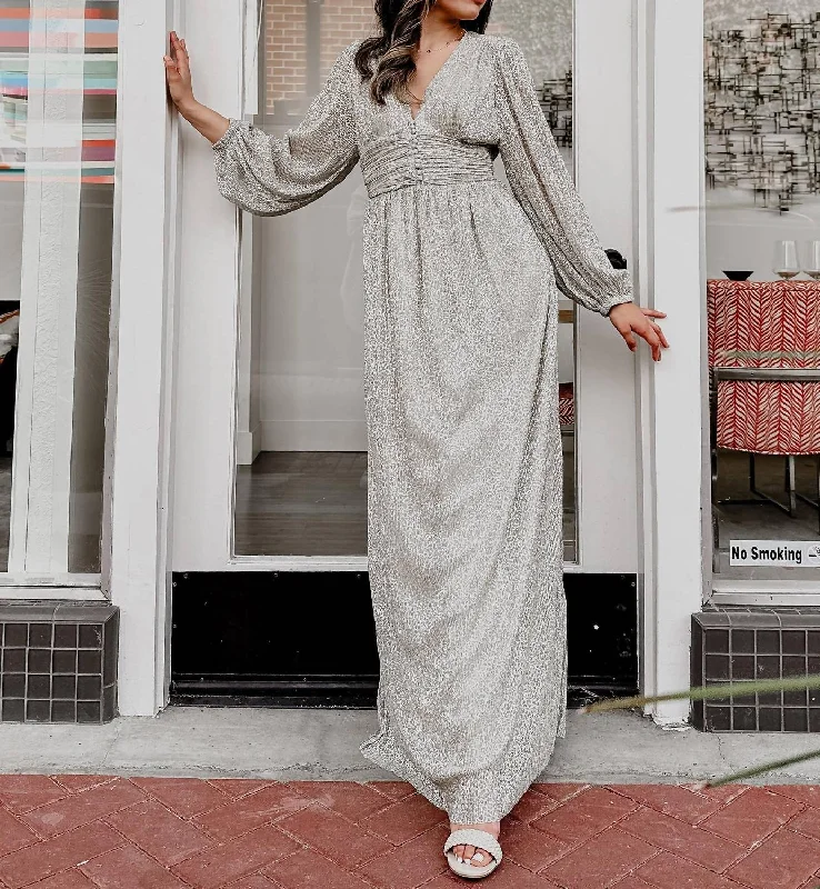 Metallic Maxi Dress In White Gold