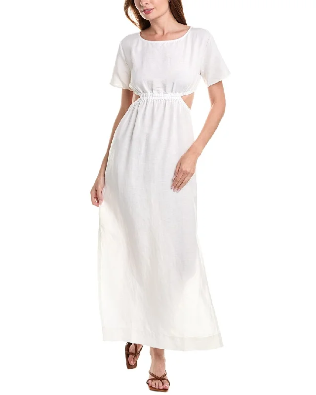 Onia Air Linen-Blend Boatneck Cutout Maxi Dress