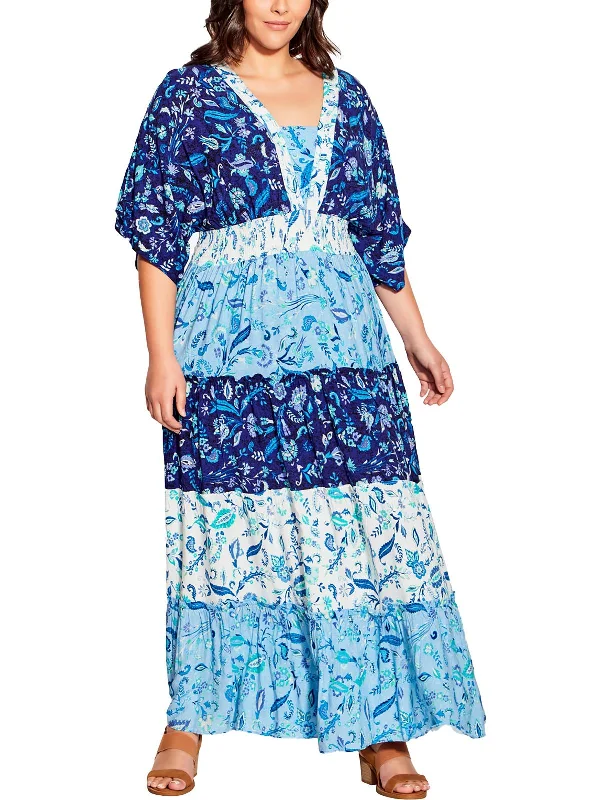 Plus Womens Smocked Long Maxi Dress