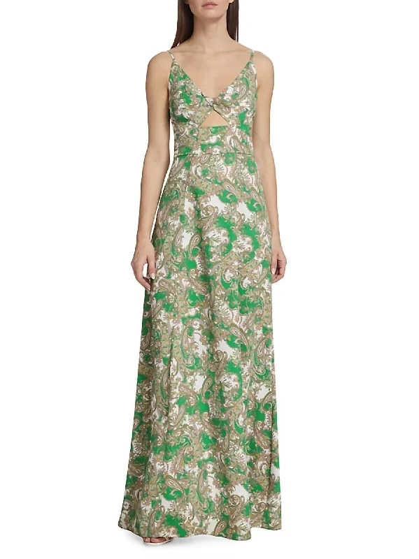 Porter Twisted Maxi Dress In Grass Green Multi Paisley