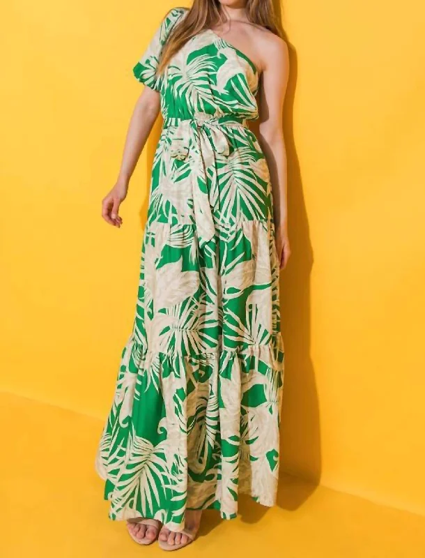 Printed Woven Maxi Dress In Green