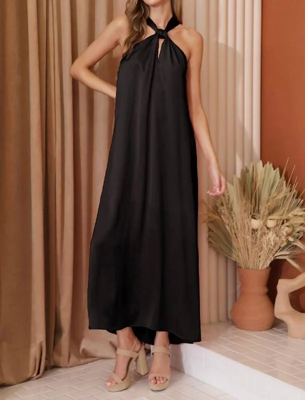 Satin Knot Maxi Dress In Black