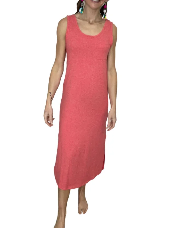 Soft Comfy Knit Maxi Dress W/ Pocket Detail In Red