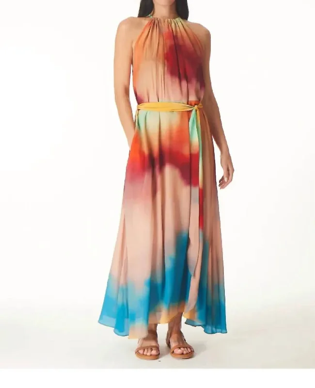 Talia Maxi Dress In Blue Lagoon Print