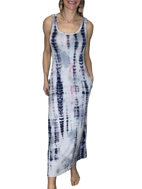 Tie Dye Maxi Dress In Navy