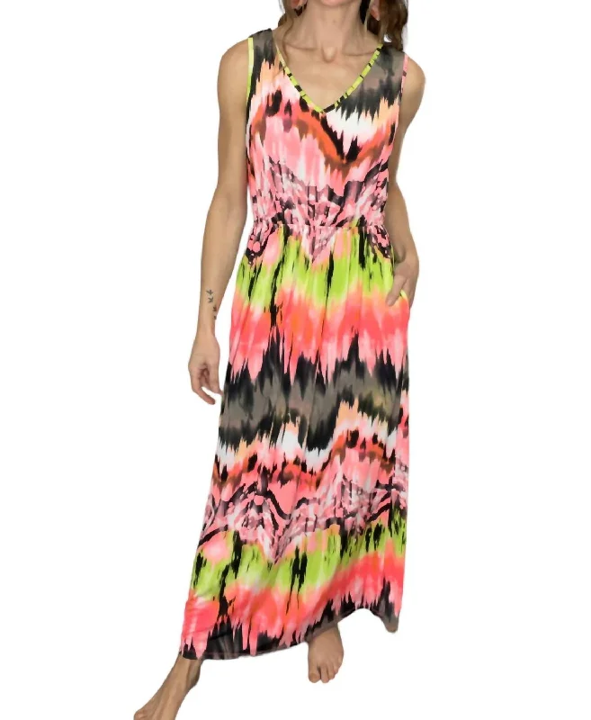 Tie Dye Tank Maxi Dress In Pink Multi