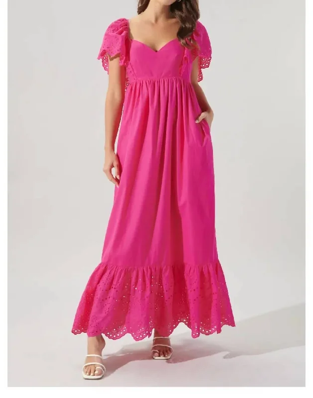 Wild At Heart Eyelet Maxi Dress In Fuchsia