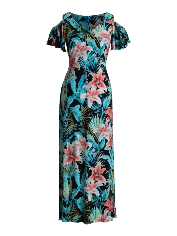 Womens Floral Print Polyester Maxi Dress