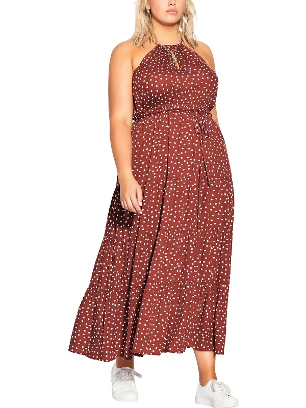 Womens Polka Dot Crinkled Maxi Dress