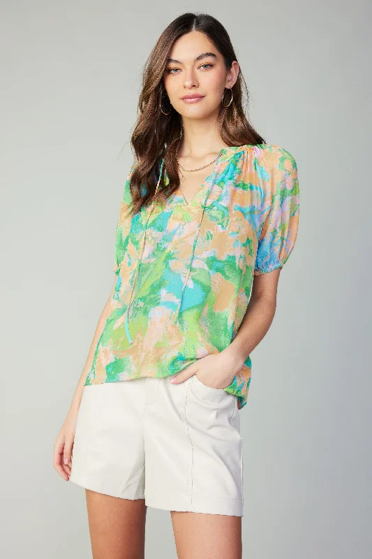 Abstract Split Neck Blouse