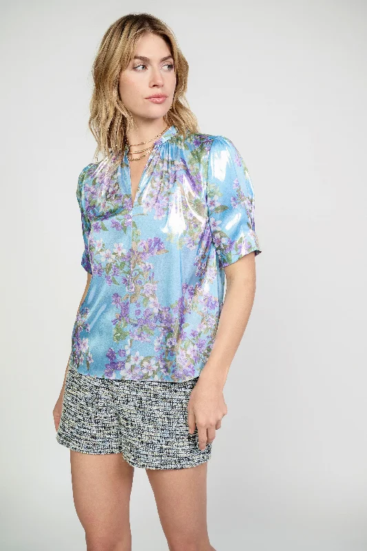 Metallic Botanical Print Top