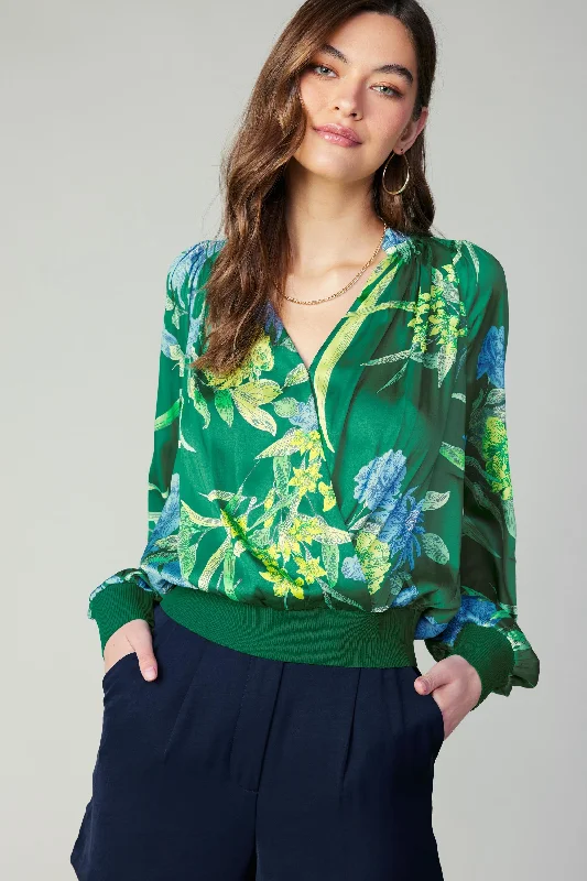 Floral Print Surplice Blouse