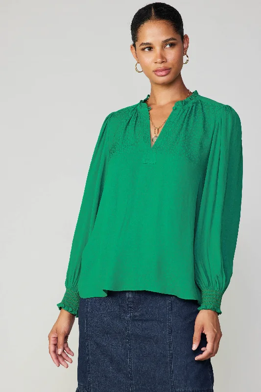 Jacquard Ruffled Neck Blouse