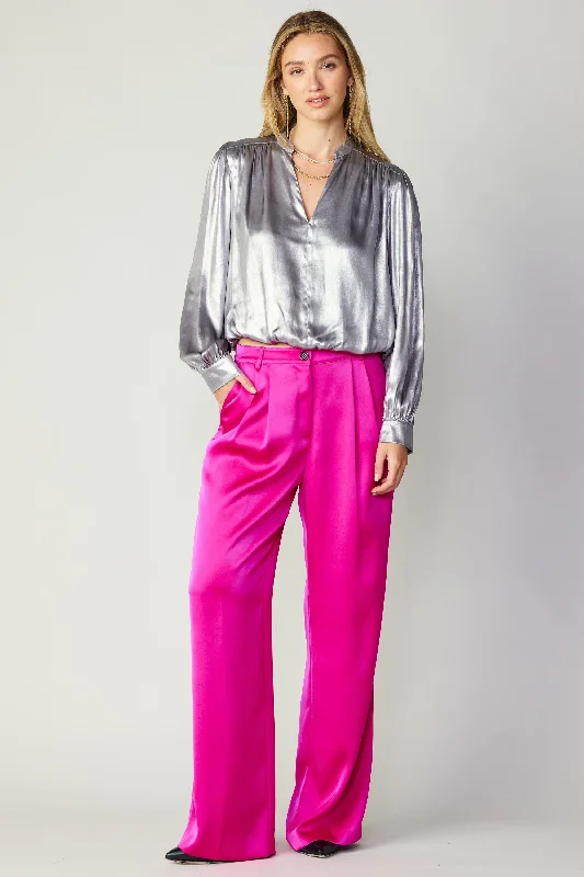 Metallic Bubble Hem Blouse