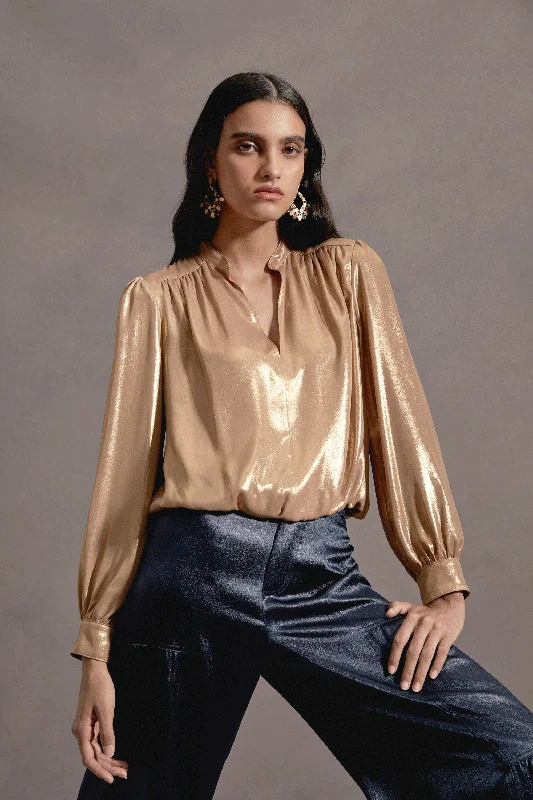 Metallic Bubble Hem Blouse