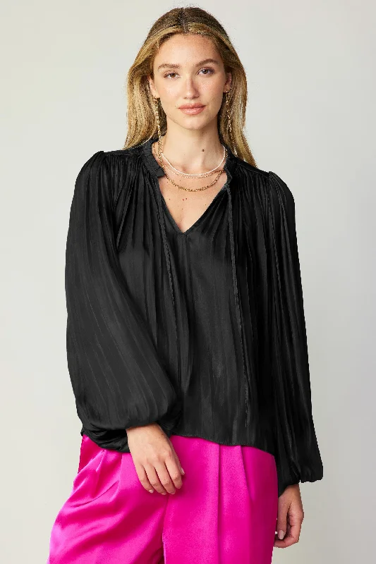 Pleated Puffed Sleeve Blouse