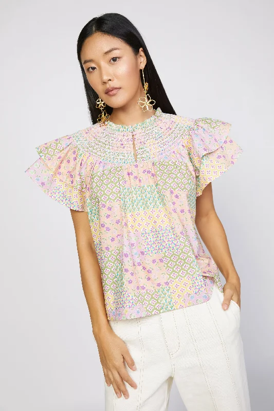 Patchwork Flutter Sleeve Top