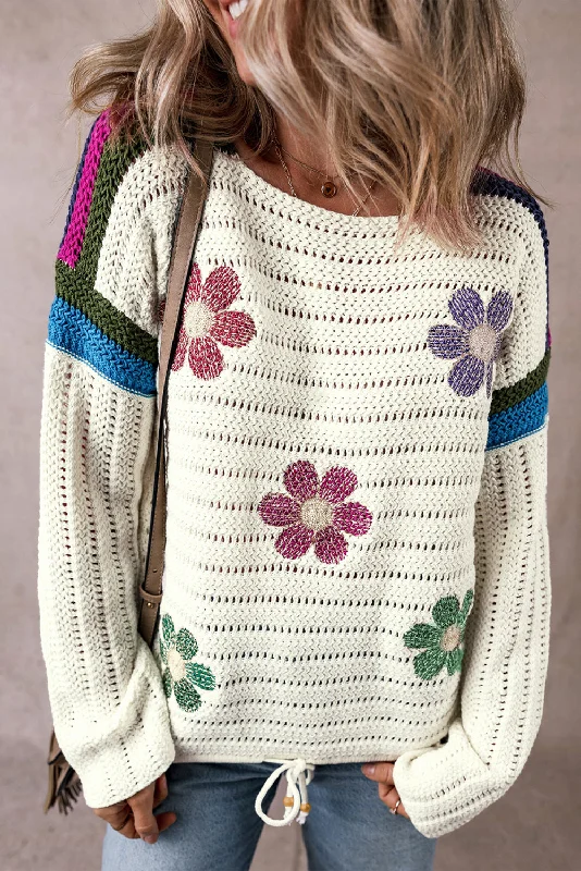 Daisy Flower Pointelle Knit Sweater