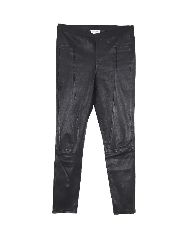 Helmut Lang Skinny Biker Jeans in Black Leather