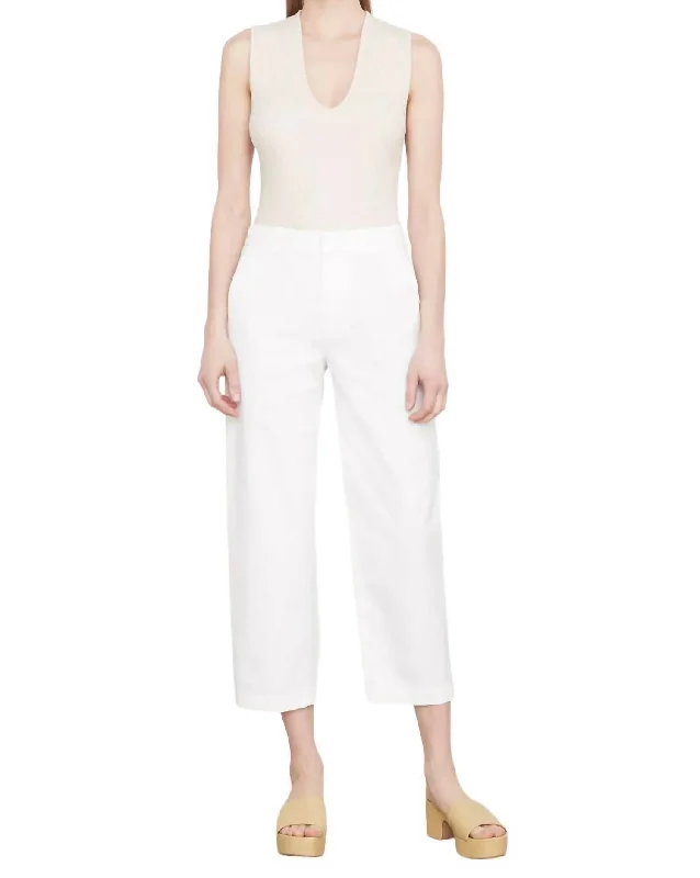 Mid-Rise Washed Cotton Crop Pant In Off White