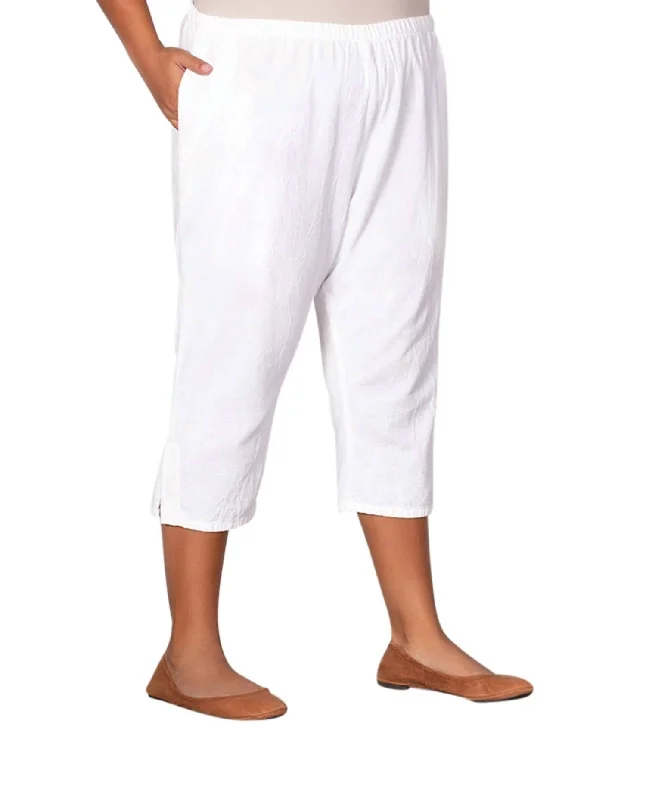 Pull On Linen Capri Pants - Plus In White