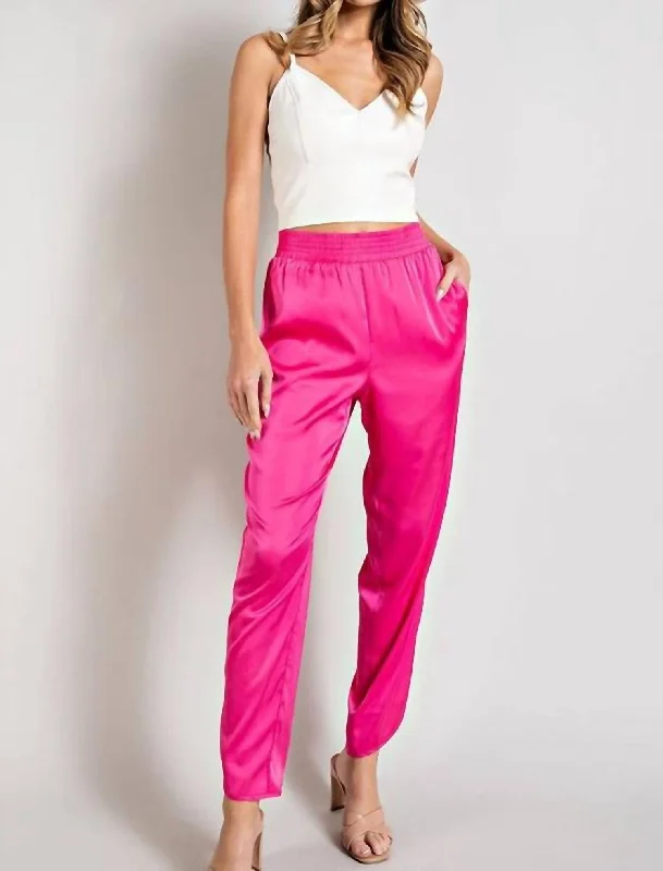 Satin Jogger In Hot Pink