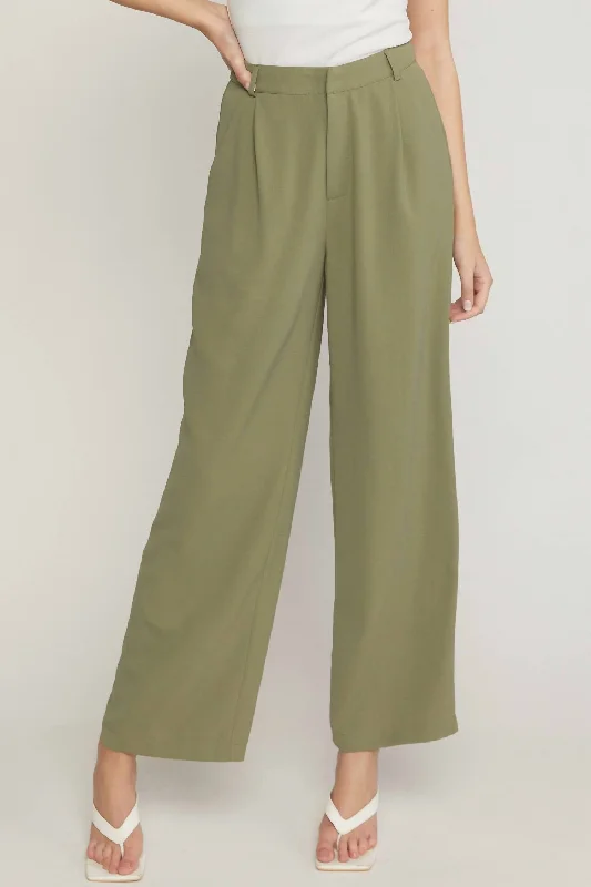 Solid High Waisted Pant In Olive