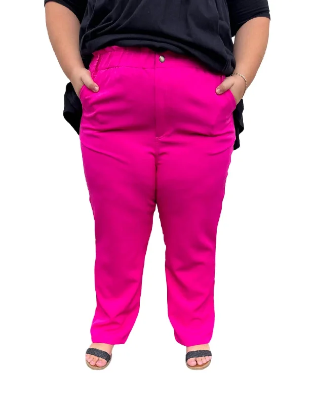 Straight Leg Pant - Plus In Hot Pink