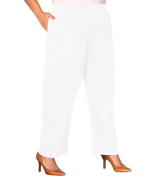 Wide Leg Stretch Twill Pants - Plus In White