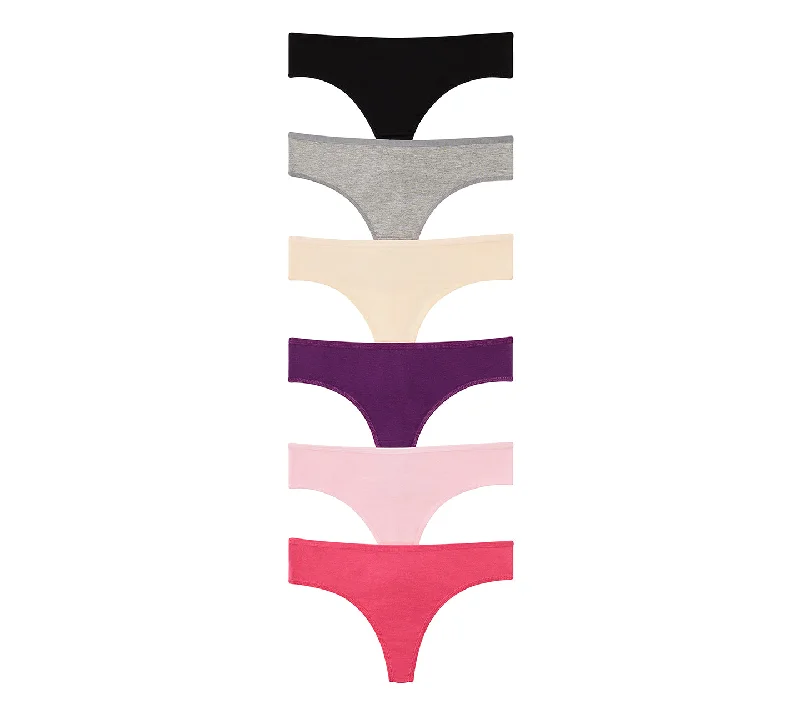 Nabtos Women's Cotton Thong Underwear Panties (Pack of 6)