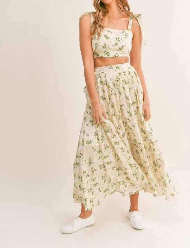 Elia Floral Maxi Skirt Set In Yellow