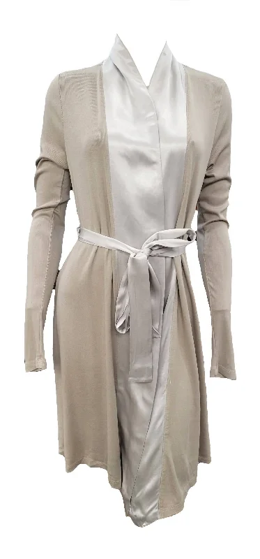 Elijah Rib Knit Longsleeve Robe With Satin Trim And Belt In Clay