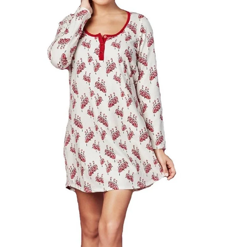 Pajamas French Dancers Stretch L-S Henley Nightshirt In Multi