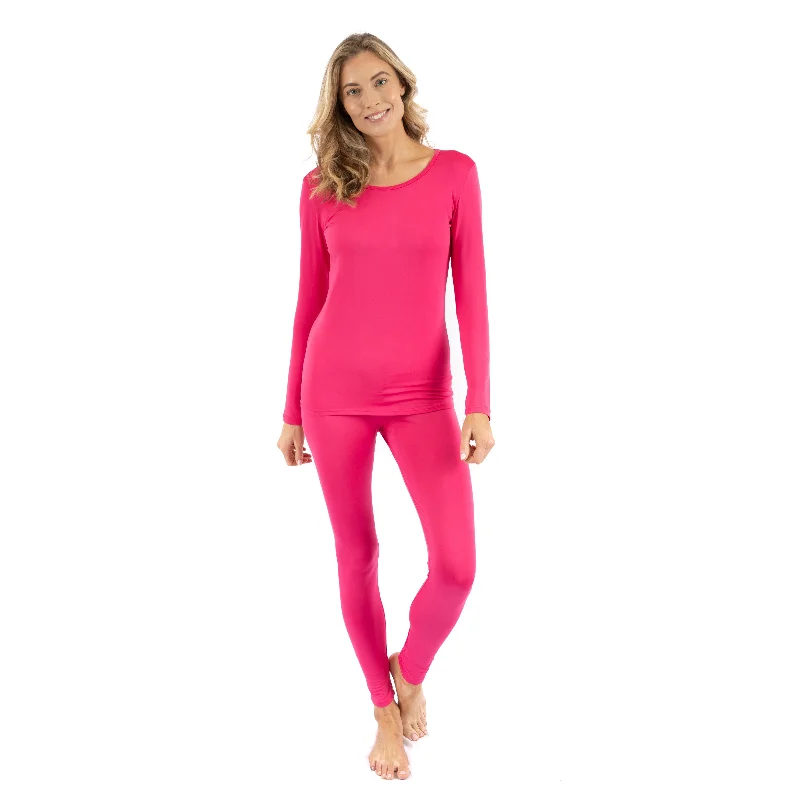 Womens Two Piece Classic Solid Thermal Pajamas