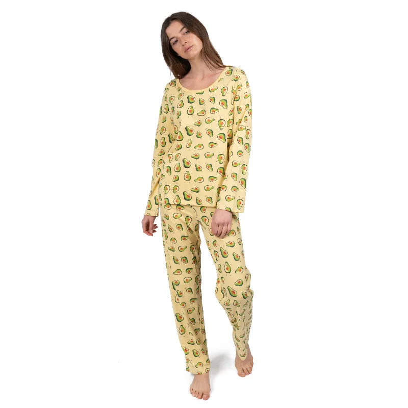 Womens Two Piece Cotton Loose Fit Pajamas Avocado