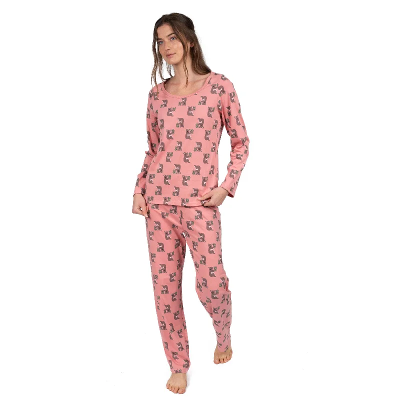 Womens Two Piece Cotton Loose Fit Pajamas Koala Pink