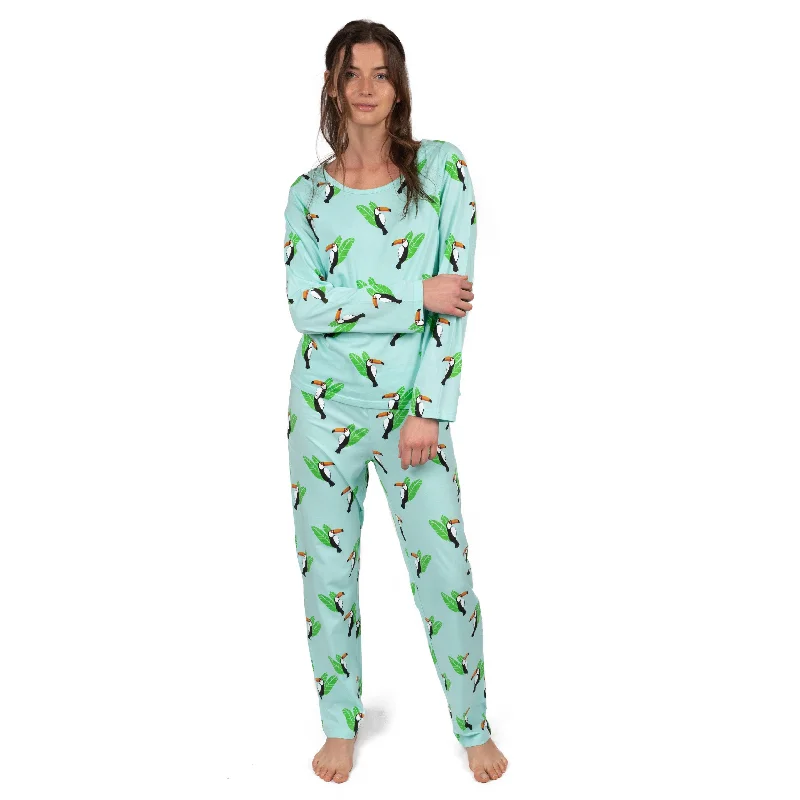 Womens Two Piece Cotton Loose Fit Pajamas Toucan Bird