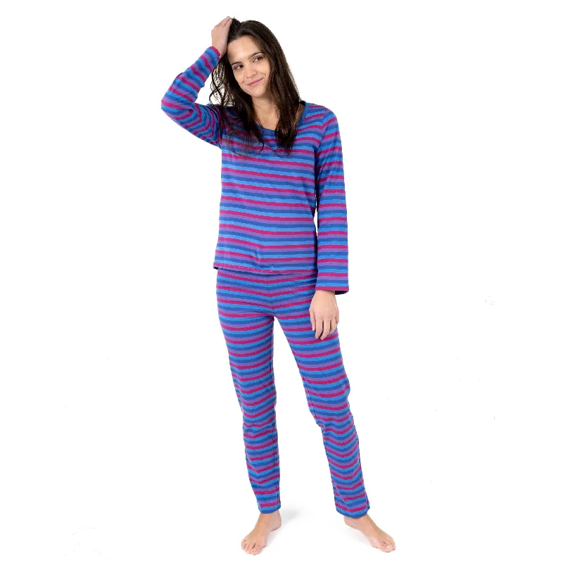 Womens Two Piece Cotton Loose Fit Striped Pajamas