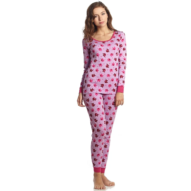 Womens Two Piece Cotton Pajamas Elephant