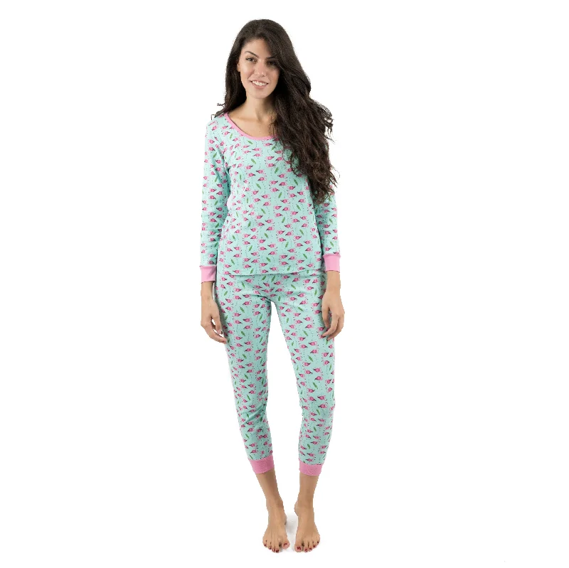 Womens Two Piece Cotton Pajamas Flamingo