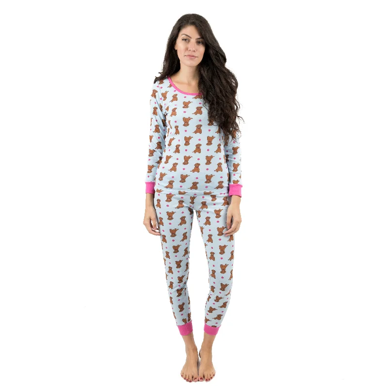 Womens Two Piece Cotton Pajamas Puppy