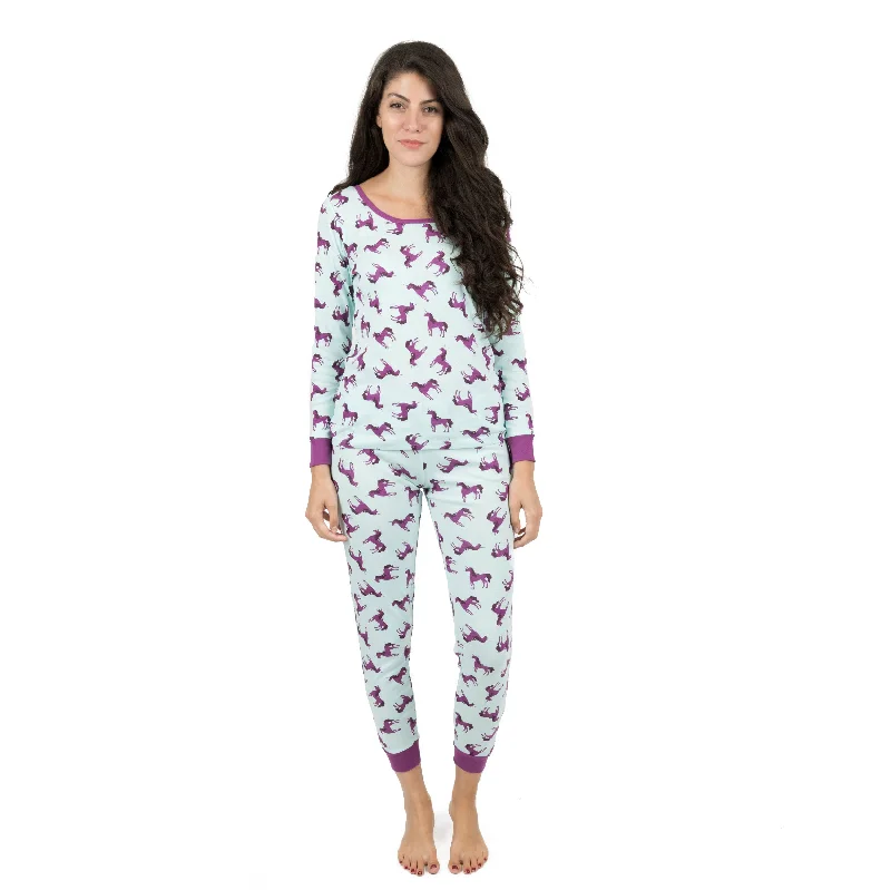 Womens Two Piece Cotton Pajamas Unicorn